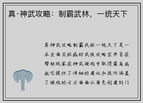 真·神武攻略：制霸武林，一统天下