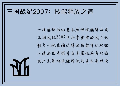 三国战纪2007：技能释放之道