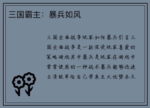 三国霸主：暴兵如风